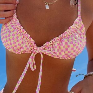 Ruched Bow Bralette Bikini Top - Watermelon Sugar